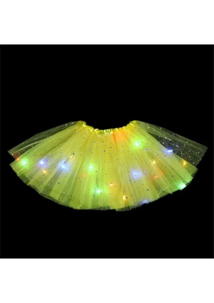 Sarı LED Tül Tutu Etekler Light Up Etek Tutuş Kız Kadın Tüy Hairband Işıklı Bale Dans Eteği Cosplay Karanlıkta Glow Parti (Yurt Dışından)