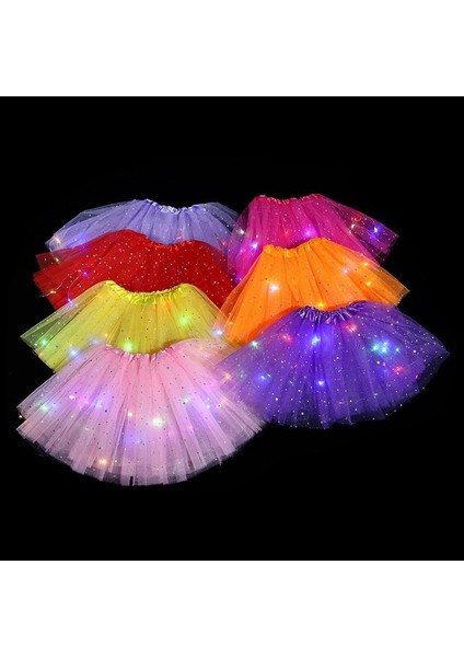 Sarı LED Tül Tutu Etekler Light Up Etek Tutuş Kız Kadın Tüy Hairband Işıklı Bale Dans Eteği Cosplay Karanlıkta Glow Parti (Yurt Dışından)