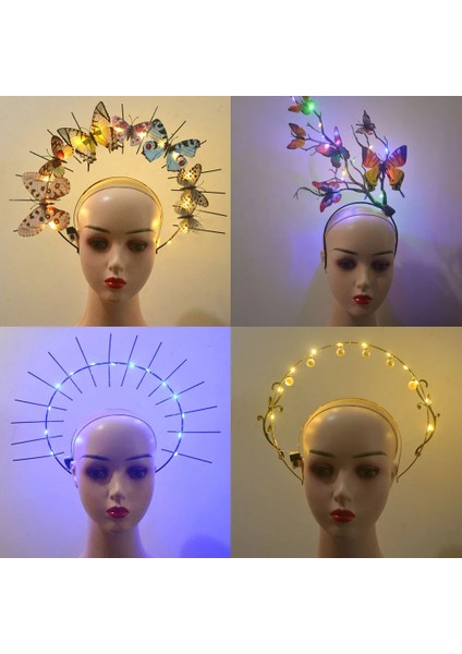 Stil 4 Light Up Yanıp Sönen Kelebek Çiçek Tanrıça Başlığı Çivili Altın Metal Kraliçe Melek Halo Taç Bandı Parti Cosplay Karnaval (Yurt Dışından) fiyatları