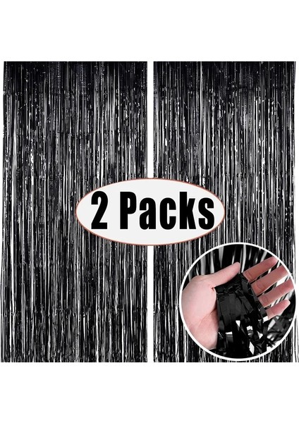 Kırmızı 2 Paket 1x2 M Siyah Parti Zemin Metalik Folyo Saçak Tinsel Perde Doğum Günü Düğün Bekarlığa Veda Yıldönümü Dekorasyon Yetişkin (Yurt Dışından)