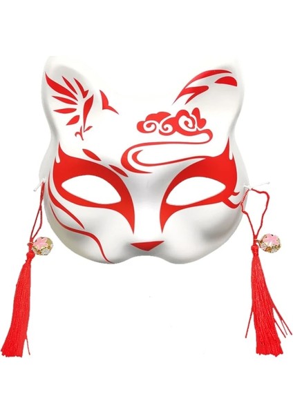 18 Yarım Yüz Maskesi El-Boyalı Japon Sakura Püsküller Tilki Maskesi Masquerade Cadılar Bayramı Hayvan Kabuki Kitsune Topu Maskeleri Cosplay Sahne (Yurt Dışından) fırsatları