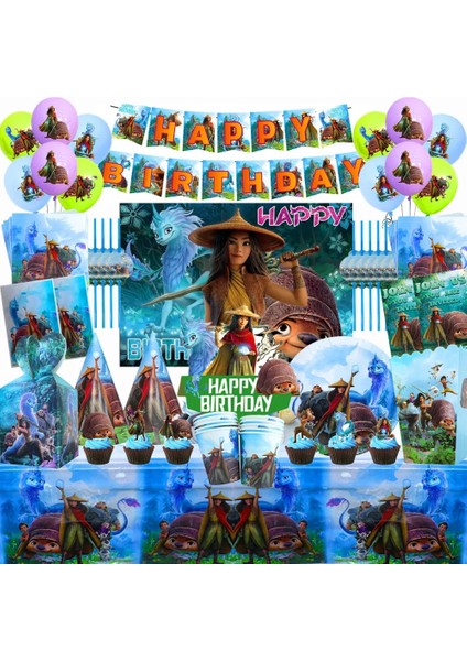 Patlamış Mısır Kutusu-6 Adet Disney Raya ve Son Ejderha Parti Malzemeleri Süslemeleri Çocuklar Doğum Günü Tek Kullanımlık Sofra Bardak Tabaklar Parti Iyilik Dekor Seti (Yurt Dışından)