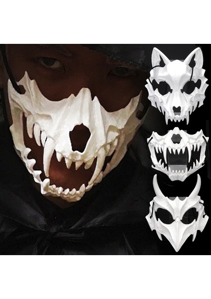 A-Beyaz Korku Kafatası Maskeleri Şeytanlar Kurt Tanrı Tengu Anime Maskesi Cosplay Kostüm Cadılar Bayramı Karnaval Parti Maskesi Yarım Yüz Kapak Şapkalar Sahne (Yurt Dışından) modelleri