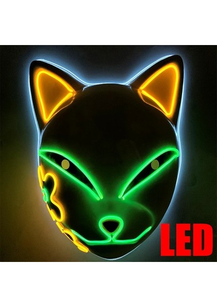 Açık Yeşil Sarı LED Parlayan Kedi Yüz Maskesi Kadınlar Için Iblis Avcısı Soğuk Işık Tilki Maskesi Masquerade Cosplay Sahne Bar Perili Ev Parti Dekoru (Yurt Dışından)