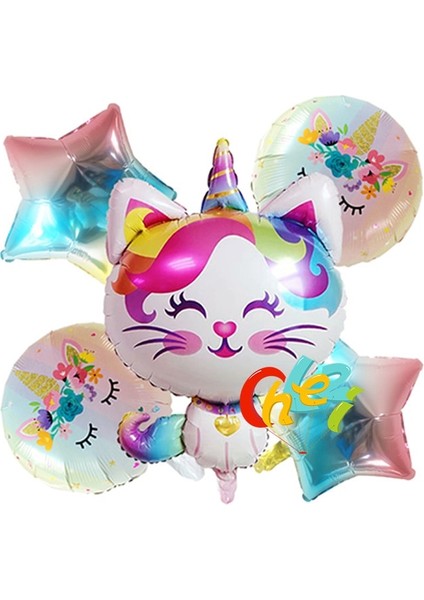 Yıldız 5 6 Adet Gökkuşağı Ünikorn Kedi Folyo Balon 32 Inç Degrade Renk Numarası Balon Doğum Günü Düğün Parti Dekorasyon Malzemeleri Bebek Duş (Yurt Dışından)