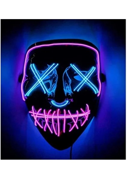 Buz Mavisi Cadılar Bayramı Maskesi Karışık Renkli LED Maske Parti Maskesi Masquerade Maskeleri Neon Maske Karanlıkta Işık Glow Korku Maskesi Parlayan Masker (Yurt Dışından) fiyatları