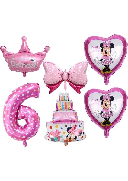 6-6 Adet Disney Minnie Mouse Doğum Günü Dekor Bebek Kız Iyilik Parti Dekor Diy Doğum Günü Numarası Balon Kombinasyonu Bebek Duş Hediyeler Kız Için (Yurt Dışından)