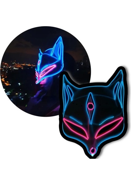 Yeşil LED Parlayan Maske - Dokuz Kuyruklu Tilki/tenko/sky Fox/kitsune/japon Tilki Tasarımı - Edm, Rave, Maskeli Balo, Müzik Festivali (Mavi) (Yurt Dışından) fırsatları
