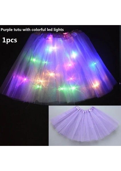 Genç Veya Kadınlar Için Mor Kadın Kız LED Etek Neon Işık Up Tutu Sahne Dans Glow Doğum Günü Partisi Hediye Çiçek Taç Peri Kostüm Değnek Düğün Cadılar Bayramı (Yurt Dışından)
