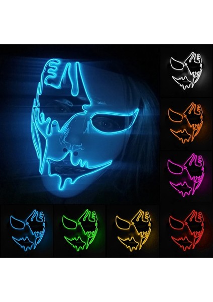 Çok Renkli 2 Cadılar Bayramı Cosplay Parti El Neon Maske Light Up LED Maske Dj Parti Korkunç Maske Cadılar Bayramı Kostüm Dekorasyon Karanlıkta Glow (Yurt Dışından) fiyatları