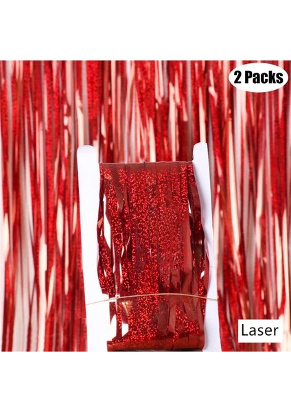 Lazer Kırmızı 2 Paket Metalik Folyo Tinsel Saçak Perdeler Doğum Günü Düğün Bekarlığa Veda Partisi Dekorasyon Yetişkin Yıldönümü Fotoğraf Arka Plan (Yurt Dışından)