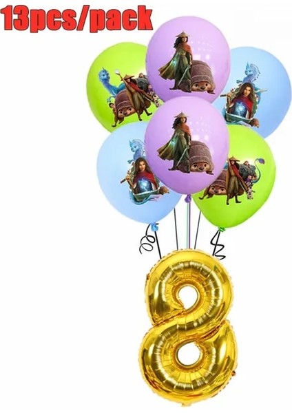 Balonlar-13 Adet Disney Raya ve Son Ejderha Parti Malzemeleri Süslemeleri Çocuk Doğum Günü Tek Kullanımlık Sofra Bardak Tabaklar Parti Iyilik Dekor Seti (Yurt Dışından)
