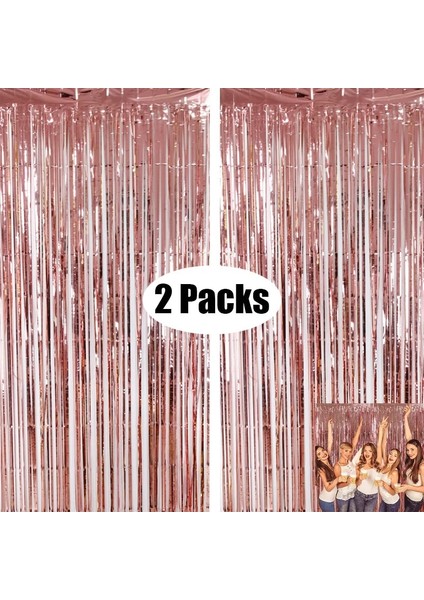 Lazer Gül Altın 2 Paket Metalik Folyo Tinsel Saçak Perdeler Doğum Günü Düğün Bekarlığa Veda Partisi Dekorasyon Yetişkin Yıldönümü Fotoğraf Arka Plan (Yurt Dışından)