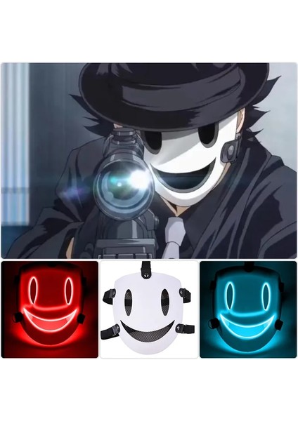Tip P 05 Cadılar Bayramı Gizemli Gülümseyen Tam Yüz Maskesi Cosplay Japon Anime Karnaval Parti Için Yüksek Katlı Invasion LED Işıklı Maske (Yurt Dışından) fırsatları