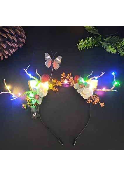 21 Kadın Kızlar Parti LED Glow Kafa Bandı Elk Berry Boynuz Light Up Ağaç Dalı Cosplay Doğum Günü Noel Navidad Dekorasyon 2023 (Yurt Dışından)
