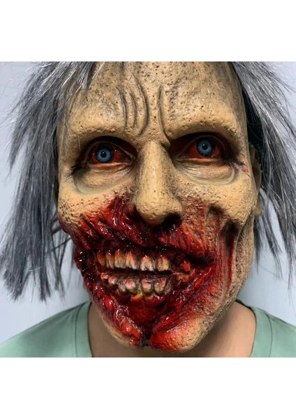 Saç ile Cadılar Bayramı Kanlı Çarpık Ağız Maskeleri Zombi Canavar Vampir Lateks Kostüm Partisi Tam Kafa Tiyatrosu Perili Ev Sahne (Yurt Dışından)