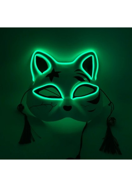 Yarım Yüz Yeşil Cadılar Bayramı Maskesi Sevimli Kedi Tilki Vendetta El Tel Maske Parlayan Dans Karnaval Parti Maskeleri Için Yanıp Sönen Cosplay LED Neon Kostüm Maskesi (Yurt Dışından)