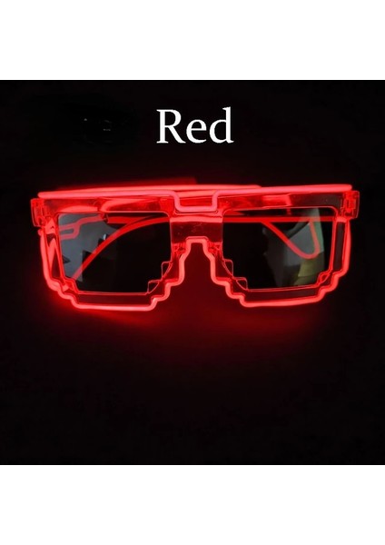 Kırmızı LED Güneş Gözlüğü Glow Parti Gözlüğü Karanlıkta Parlıyor Yanıp Sönen Mozaik UV400 Gözlük Unisex Hediye Oyuncak LED Işıklı Gözlük (Yurt Dışından)