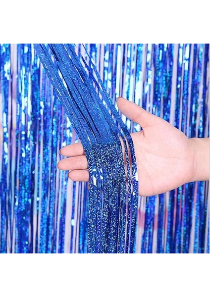 Mavi 2x1 M Lazer Metalik Folyo Tinsel Saçak Perde Doğum Günü Düğün Bekarlığa Veda Partisi Dekorasyon Fotoğraf Arka Plan Bebek Duş (Yurt Dışından)