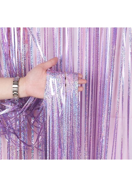 Mavi 2x1 M Lazer Metalik Folyo Tinsel Saçak Perde Doğum Günü Düğün Bekarlığa Veda Partisi Dekorasyon Fotoğraf Arka Plan Bebek Duş (Yurt Dışından)