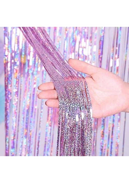 Mavi 2x1 M Lazer Metalik Folyo Tinsel Saçak Perde Doğum Günü Düğün Bekarlığa Veda Partisi Dekorasyon Fotoğraf Arka Plan Bebek Duş (Yurt Dışından)