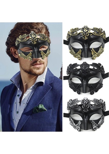 Siyah Maskeli Balo Yüz Kapatma Muhteşem Sıkıntılı Cosplay Sahne Venedik Antik Yunan Kostüm Partisi Erkekler Yarım Yüz Cadılar Bayramı Festivali Için (Yurt Dışından) fiyatları