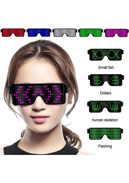 Yeşil LED Gözlük Parti Aydınlık Gözlük USB Şarj Neon Cam Parlayan Noel Yanıp Sönen Hafif Parlamalı Güneş Gözlüğü Cadılar Bayramı Malzemeleri El (Yurt Dışından) modelleri