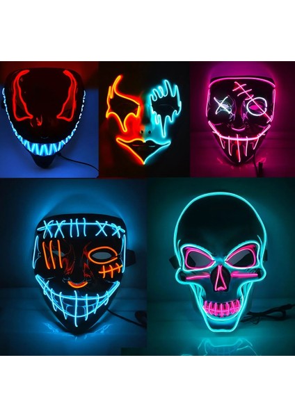 F4 Cadılar Bayramı LED Korkunç Maske Parti Korku Cosplay Kostüm Maske Masquerade Karanlıkta Işık Glow (Yurt Dışından) fiyatları