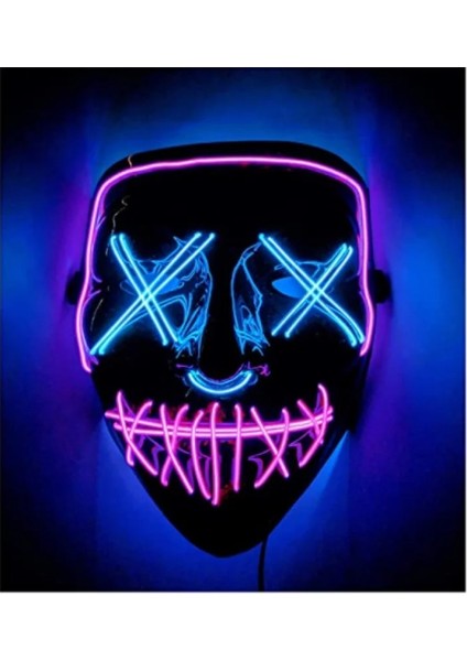 Turuncu Cadılar Bayramı Maskesi Karışık Renkli LED Maske Parti Maskesi Masquerade Maskeleri Neon Maske Karanlıkta Işık Glow Korku Maskesi Parlayan Masker (Yurt Dışından) fırsatları