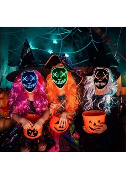 Turuncu Cadılar Bayramı Maskesi Karışık Renkli LED Maske Parti Maskesi Masquerade Maskeleri Neon Maske Karanlıkta Işık Glow Korku Maskesi Parlayan Masker (Yurt Dışından) indirimleri