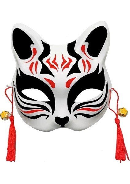 Stil 4 Yarım Yüz Maskesi El-Boyalı Japon Sakura Püsküller Tilki Maskesi Masquerade Cadılar Bayramı Hayvan Kabuki Kitsune Topu Maskeleri Cosplay Sahne (Yurt Dışından) fiyatları