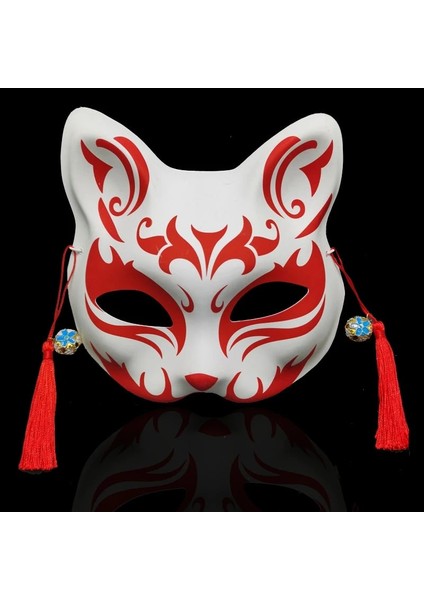 Stil 4 Yarım Yüz Maskesi El-Boyalı Japon Sakura Püsküller Tilki Maskesi Masquerade Cadılar Bayramı Hayvan Kabuki Kitsune Topu Maskeleri Cosplay Sahne (Yurt Dışından) indirimleri
