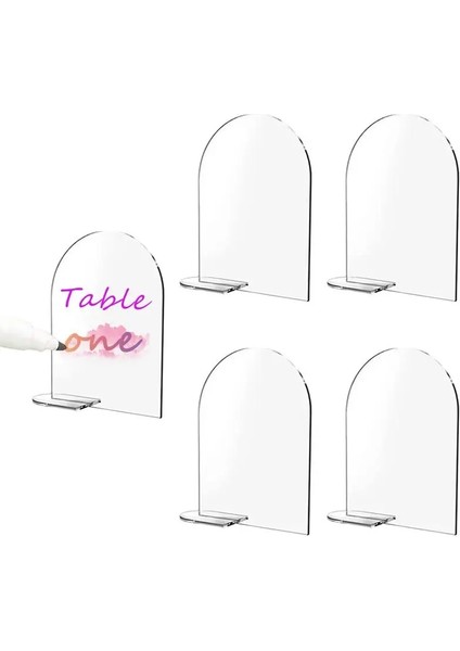 5 Adet Şeffaf Kemer Akrilik Işareti Düğün Parti ve Etkinlik Dekor Için Centerpieces Şeffaf Kemer ve Yuvarlak Üst Konuk Adı Etiketleri Standları ile (Yurt Dışından) modelleri