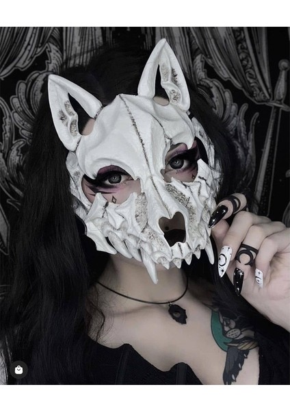 Xuanwu Balo Gözleri Bağlı Cadılar Bayramı Japon Ejderha Tanrı Kurtadam Maskesi Cosplay Hayvan Iskeleti Unisex Maske Parti Sahne Performansı Maskesi (Yurt Dışından)