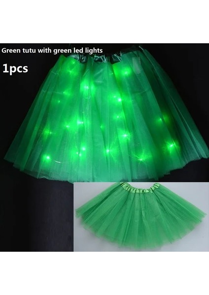 2-7 Yıl Kızlar Için Koyu Yeşil Kadın Kız LED Etek Neon Işık Up Tutu Sahne Dans Glow Doğum Günü Partisi Hediye Çiçek Taç Peri Kostüm Değnek Düğün Cadılar Bayramı (Yurt Dışından)