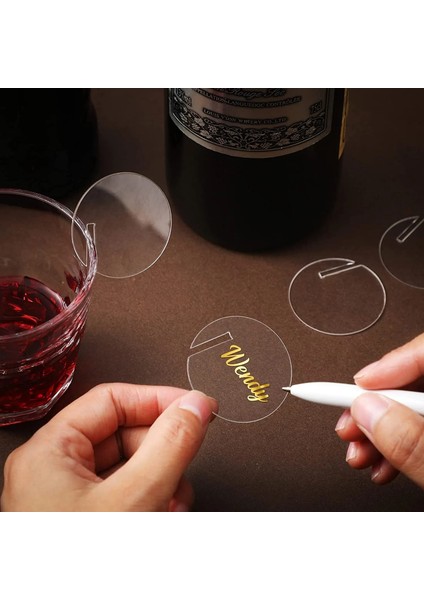 Temizle Boş 24 Adet 30/50/100 Adet Akrilik Daire Kokteyl Cam Çekicilik Yuvarlak Içecek Etiketi Boş Işaretleyici Şarap Bardağı Çekicilik Düğün Doğum Günü Partisi Dekorasyon (Yurt Dışından)