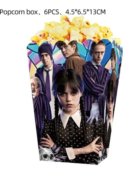 6 Adet Patlamış Mısır Kutusu Film Çarşamba Addams Patlamış Mısır Kutuları Doğum Günü Partisi Dekorasyon Sofra Banner Balon Zemin Bebek Duş Parti Malzemeleri (Yurt Dışından)