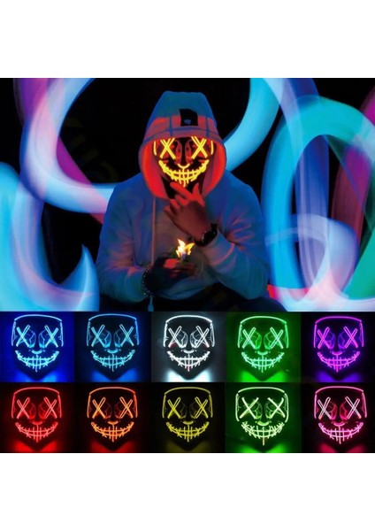 1 Adet Gök Mavisi LED Cadılar Bayramı Maskesi Karanlıkta Parlayan Maskara Cadılar Bayramı Partisi Kostüm Cosplay Maskeleri Korku Sahne Neon Işık Masquerade (Yurt Dışından) fiyatları
