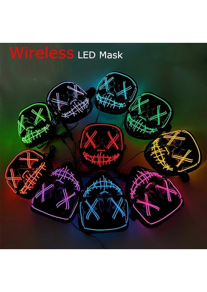 Limon Yeşili Kablosuz Cadılar Bayramı Neon LED Tasfiye Maskesi Masque Masquerade Parti Maskeleri Işık Karanlıkta Büyümek Korku Maskesi Parlayan Masker (Yurt Dışından)