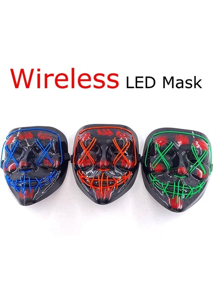 Limon Yeşili Kablosuz Cadılar Bayramı Neon LED Tasfiye Maskesi Masque Masquerade Parti Maskeleri Işık Karanlıkta Büyümek Korku Maskesi Parlayan Masker (Yurt Dışından)