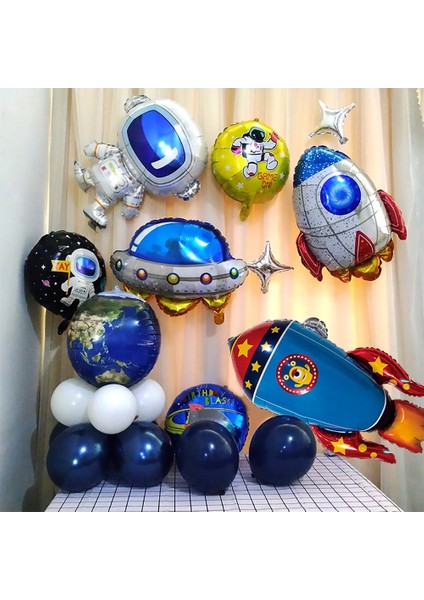Derin Safir 3D Astronot Roket Folyo Balonlar Düzlem Globos Uzay Gemisi Balon Dış Uzay Tema Doğum Günü Partisi Süslemeleri Çocuklar Bebek Duş (Yurt Dışından)