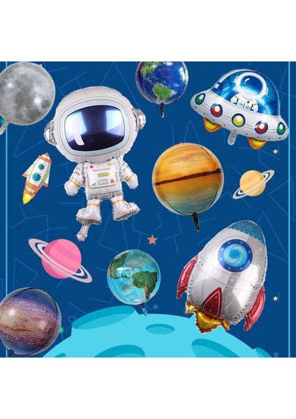 Derin Safir 3D Astronot Roket Folyo Balonlar Düzlem Globos Uzay Gemisi Balon Dış Uzay Tema Doğum Günü Partisi Süslemeleri Çocuklar Bebek Duş (Yurt Dışından)