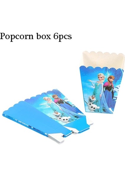 6 Adet Patlamış Mısır Kutusu Disney Dondurulmuş Prenses Tema Doğum Günü Bebek Duş Tabakları Bardak Payet Parti Dekor Çocuklar Kız Parti Malzemeleri Balon Sofra Seti (Yurt Dışından)