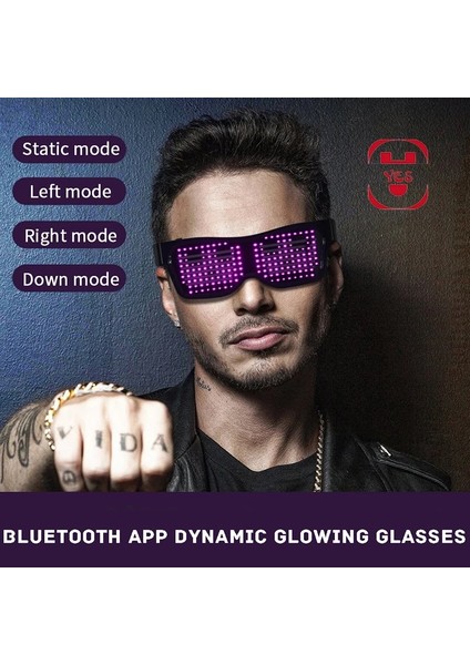 Pembe Manuel-Uygulama Kontrolü Yok Bluetooth LED Parti Gözlükleri Özelleştirilmiş Diller USB Şarjı Yanıp Sönen Işıklı Gözlük Noel Konseri Güneş Gözlüğü (Yurt Dışından)