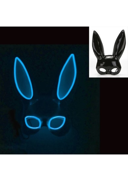Siyah Maske Tabanı 10 10 Renk LED Glow Karnaval Kadın Cosplay Masquerade Bunny Maske Neon Sevimli Uzun Kulaklar Tavşan Maskeleri Parti Gece Kulübü Bar Malzemeleri (Yurt Dışından)