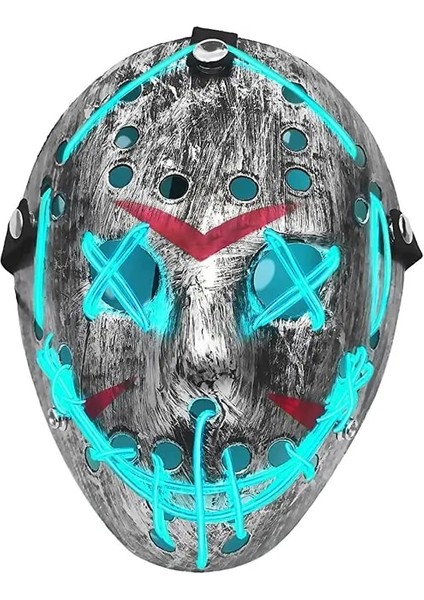 Buz Mavisi Jason Kostüm Maskesi LED Tasfiye Maskesi Light Up Korkunç Cadılar Bayramı Kostümleri Maske Erkekler Kadınlar Yetişkinler Için Çocuklar (Yurt Dışından)