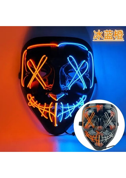 2buz Turuncu Cadılar Bayramı Maskesi LED Işık Neon LED Tasfiye Korkunç Maske Festivali Cosplay Cadılar Bayramı Kostüm Masquerade Partileri Karnaval Hediye 2023 (Yurt Dışından) fiyatları
