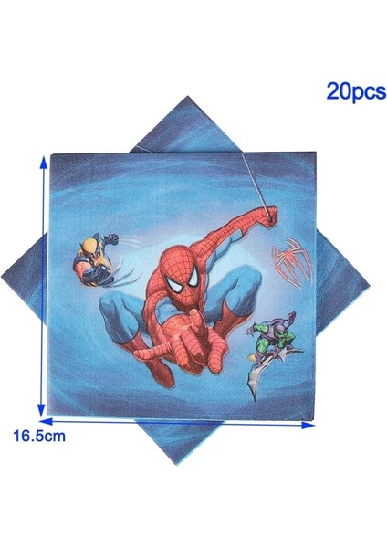 Peçete-20 Adet Disney Örümcek Adam Parti Bebek Duş Dekorasyon Çocuk Doğum Günü Afiş Saman Bardak Plaka Kaşık Çatal Patlamış Mısır Kutusu Masa Örtüsü Malzemeleri (Yurt Dışından)
