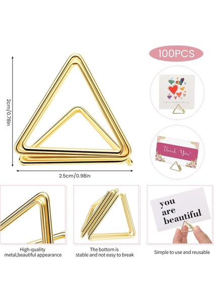 Altın 100 Adet Üçgen Şekli Metal Memo Tutucu Masa Placecard Tutucu Fotoğraf Klip Kart Standı Düğün Ziyafet Masası Mesaj Tutucu (Yurt Dışından) fırsatları