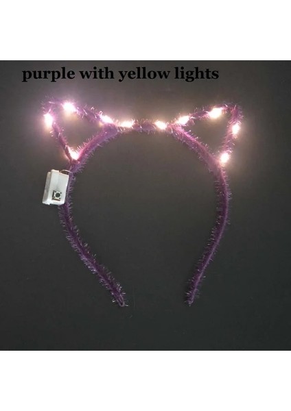 Mor Kedi 1 Adet Kadın Kız LED Glow Kedi Tavşan Kulak Hairband Light Up Kafa Bandı Çiçek Çelenk Parti Gelin Hediye Doğum Günü Düğün Paskalya (Yurt Dışından)